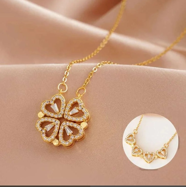 Magnetic Four-Leaf Clover Heart Necklace