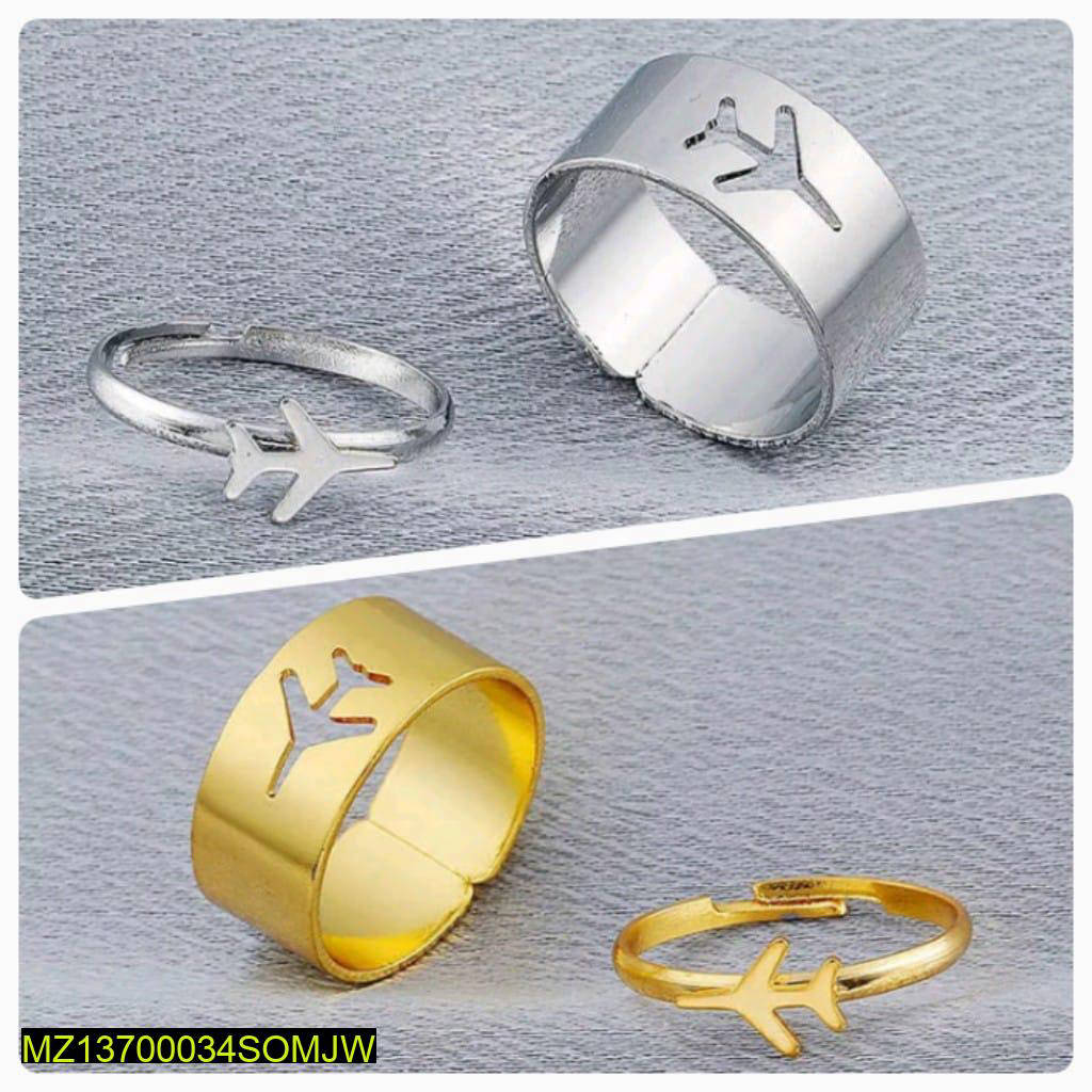 2 Pcs Trendy Couple Aeroplane Rings