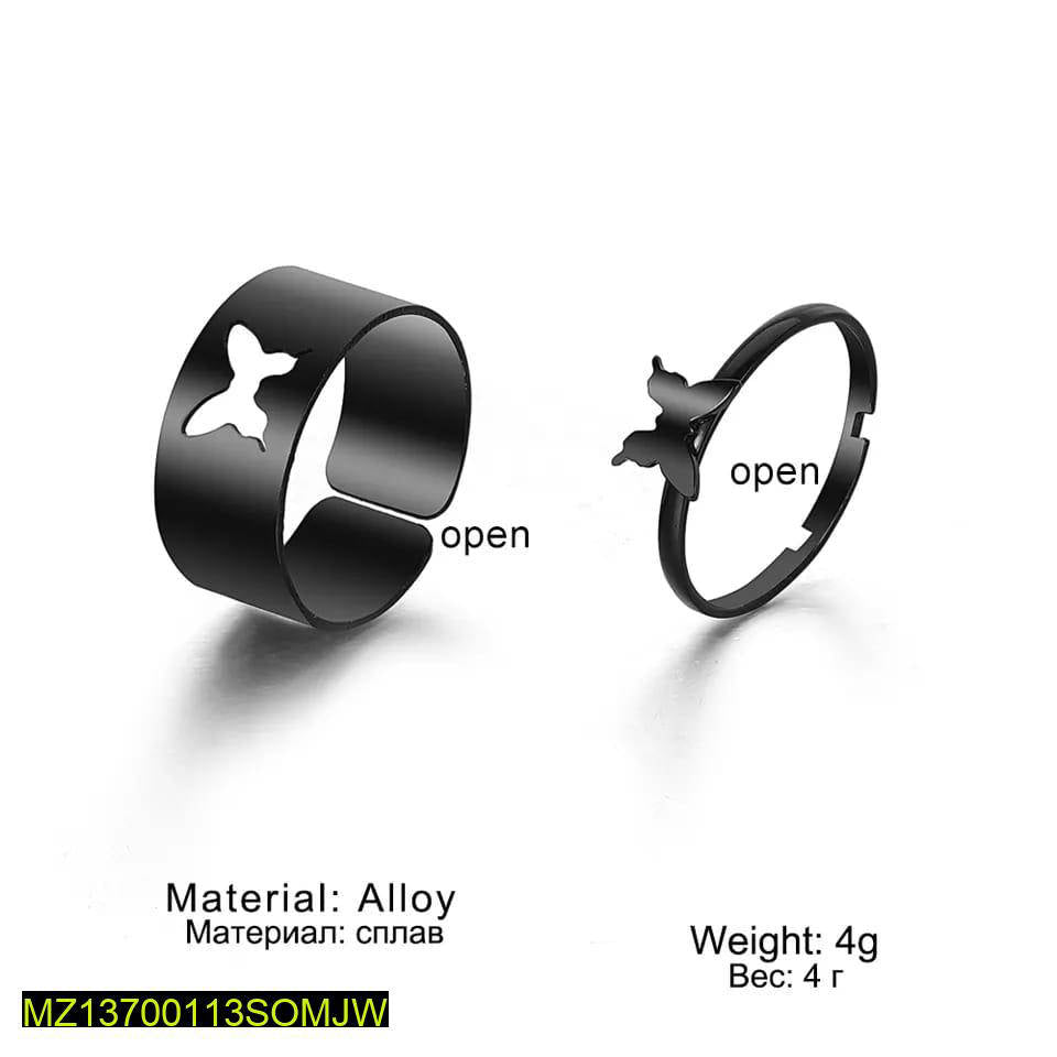 2 Pcs Trendy Couple Butterfly Rings